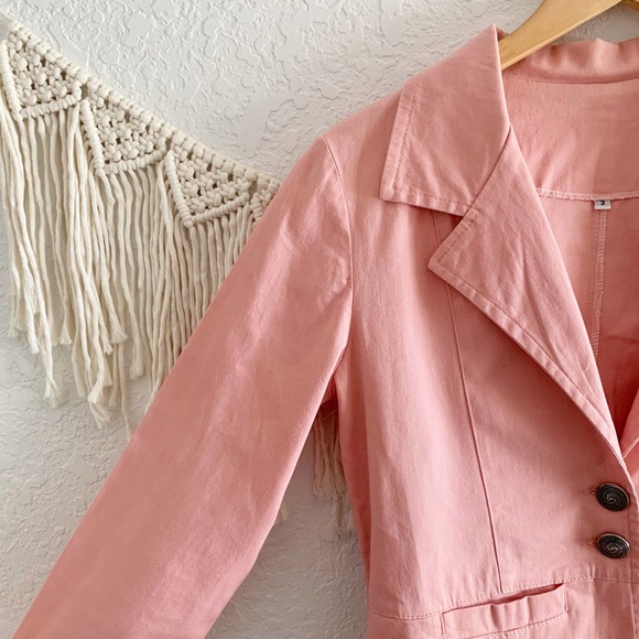 Coral Pink Bronze Button Blazer Jacket - Picture 3 of 7